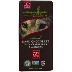 Endangered Species Dark Chocolate Bar Almond & Cranberries (12x3 Oz)